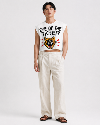 Eye of the Tiger White Cropped Muscle Tee