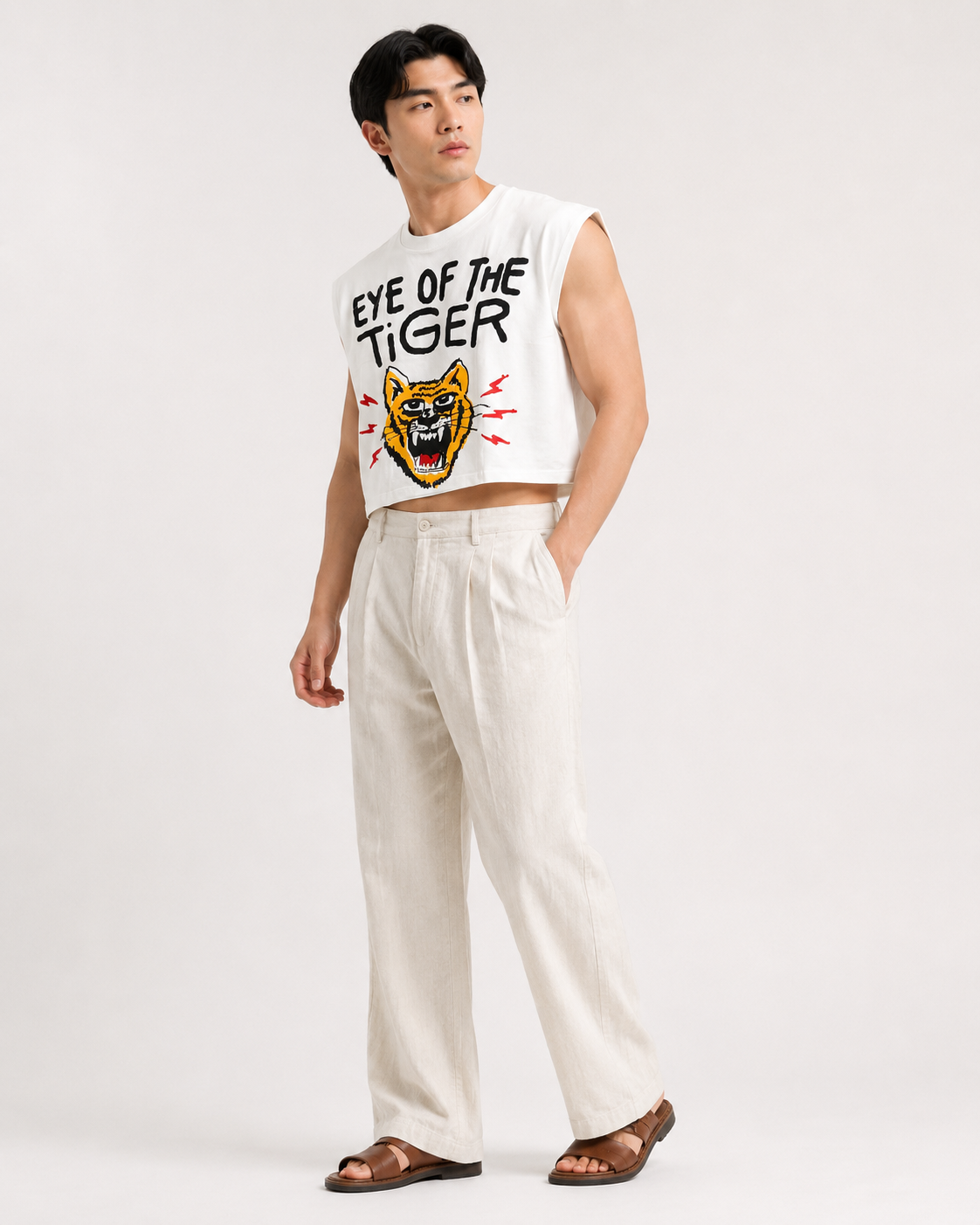Eye of the Tiger White Cropped Muscle Tee