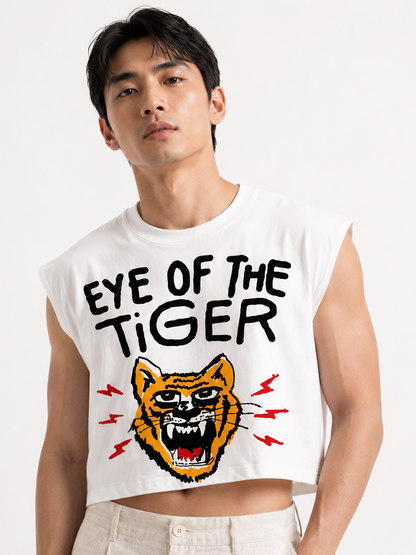 Eye of the Tiger White Cropped Muscle Tee
