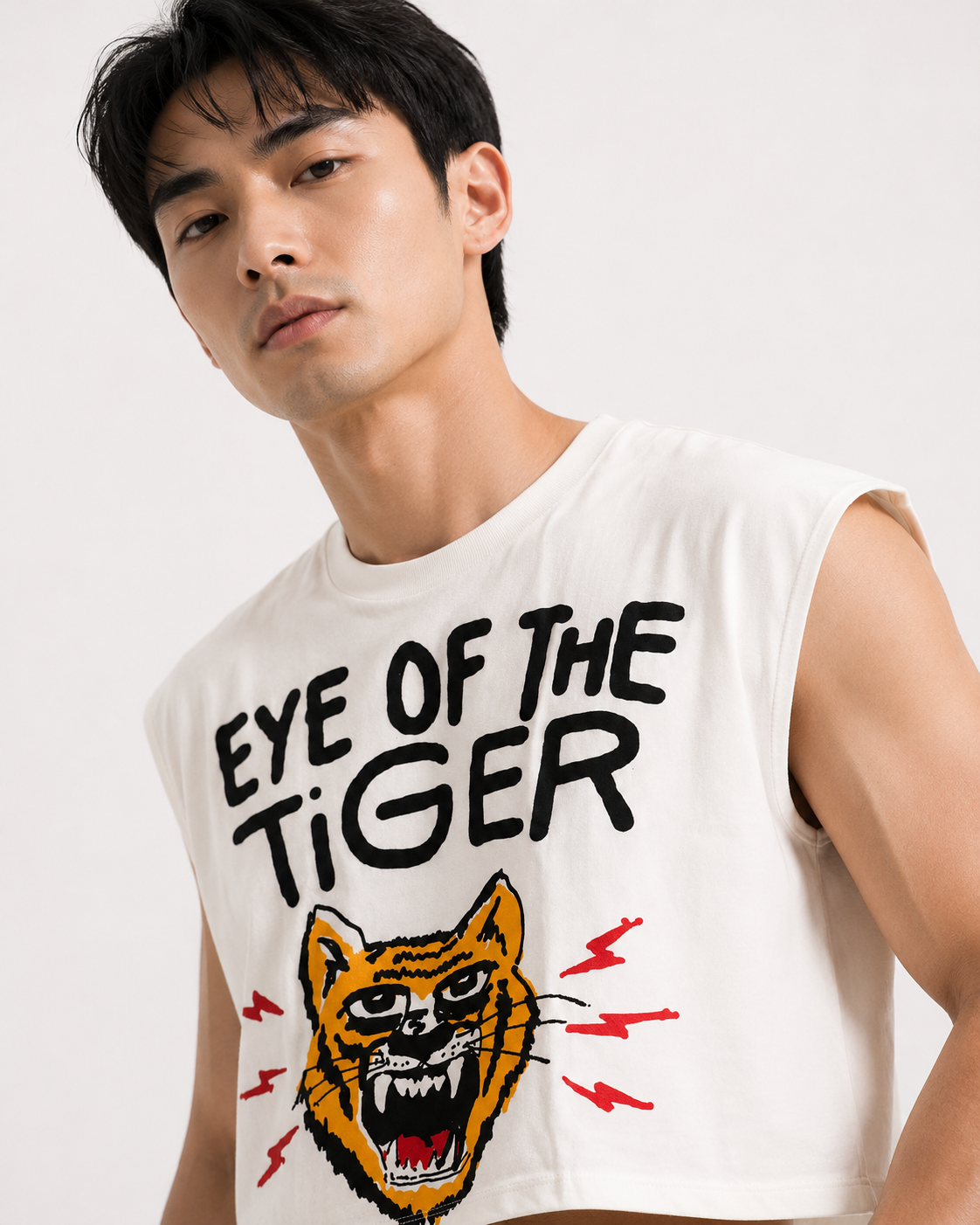 Eye of the Tiger White Cropped Muscle Tee