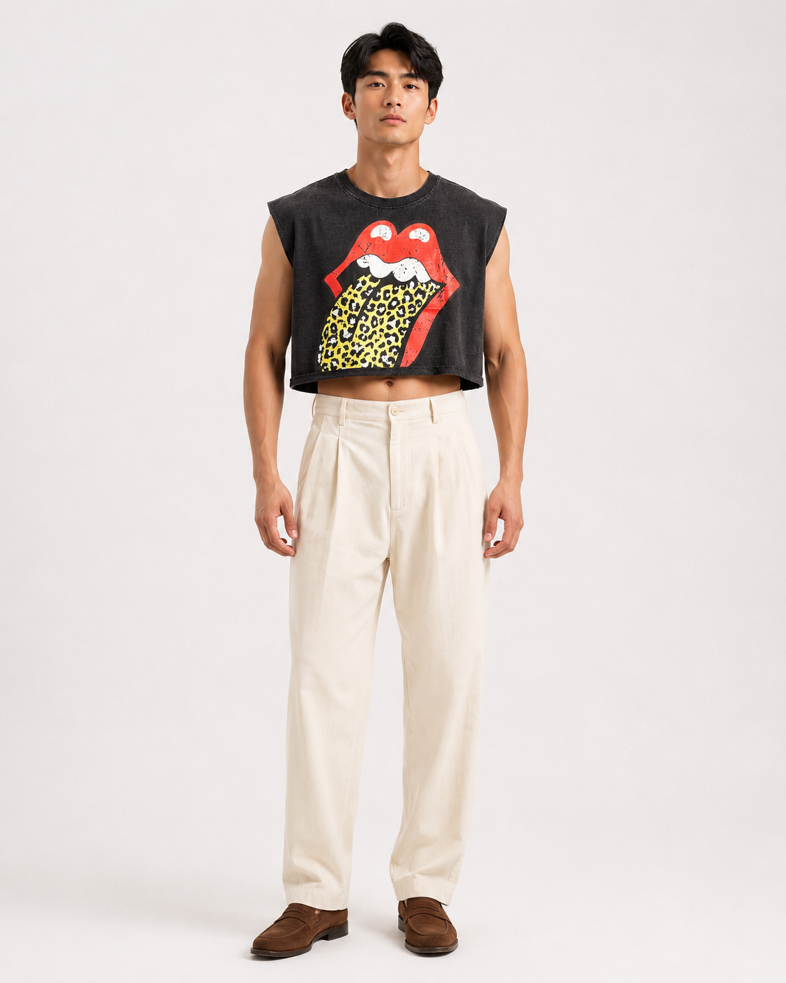 Leopard Tongue Cropped Muscle Tee