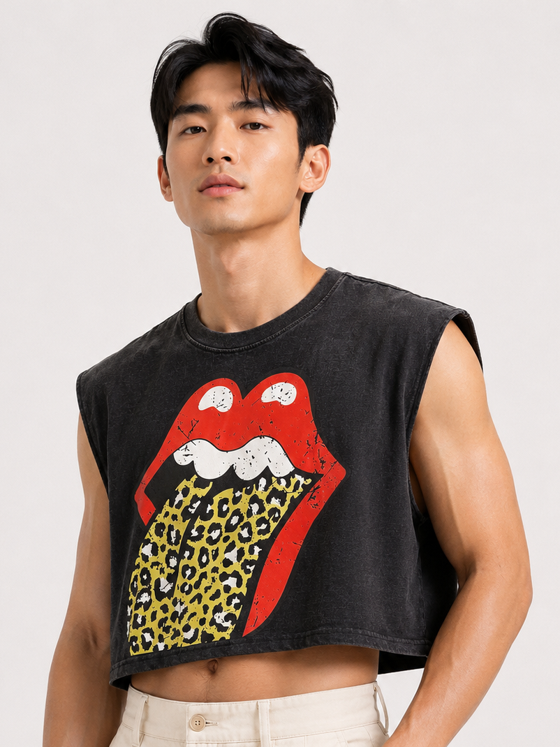 Leopard Tongue Cropped Muscle Tee