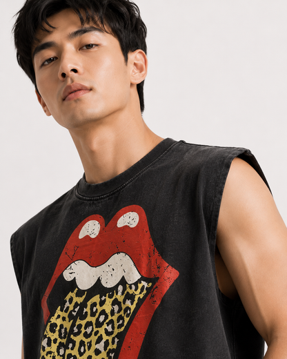 Leopard Tongue Cropped Muscle Tee