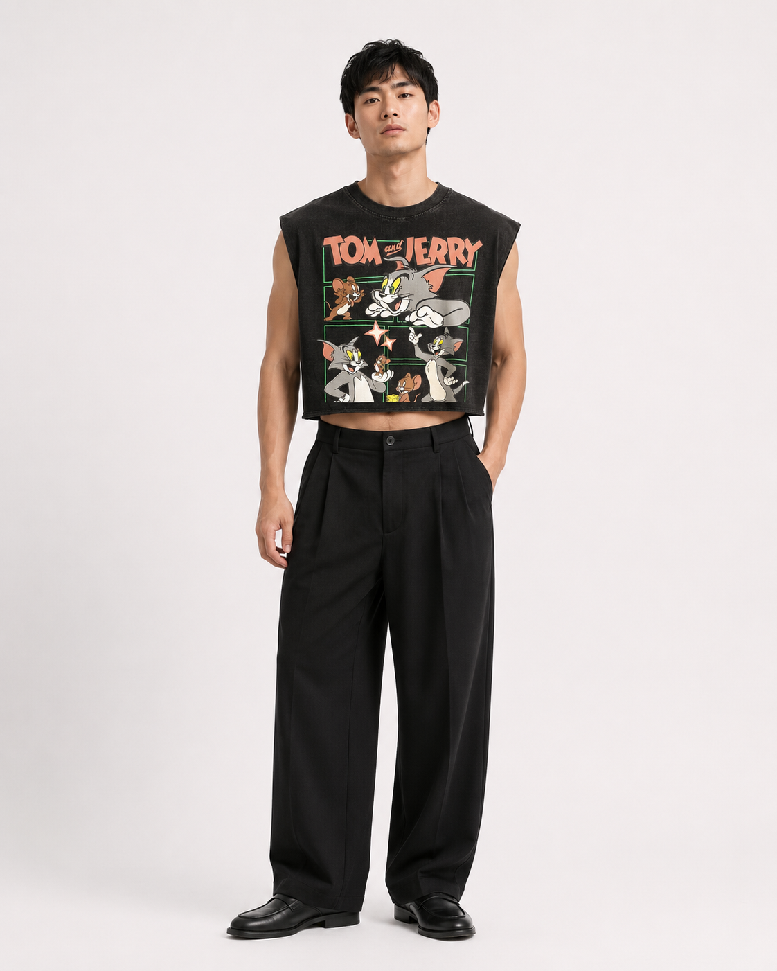 Tom & Jerry Retro Grid Cropped Muscle Tee