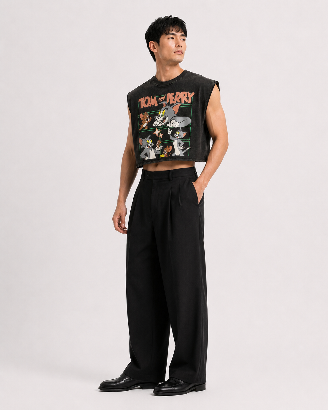 Tom & Jerry Retro Grid Cropped Muscle Tee