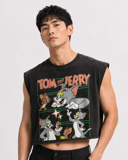 Tom & Jerry Retro Grid Cropped Muscle Tee
