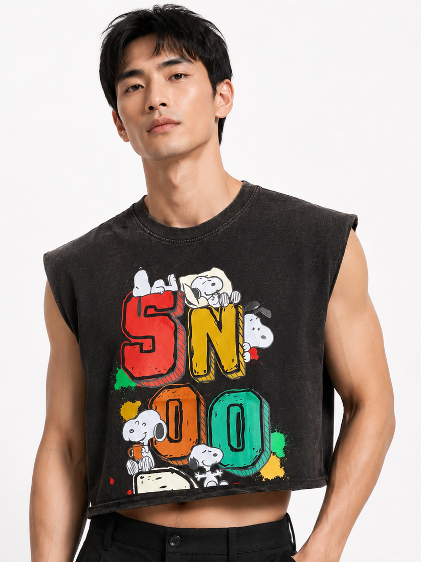 Snoopy Color Block Cropped Muscle Tee