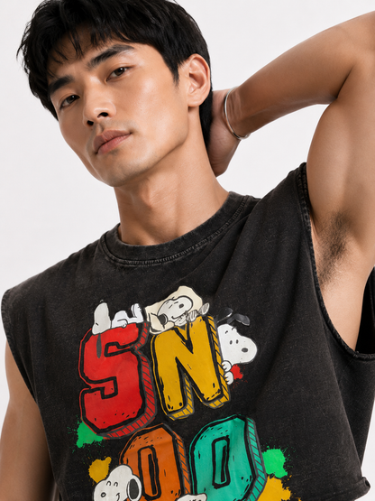 Snoopy Color Block Cropped Muscle Tee