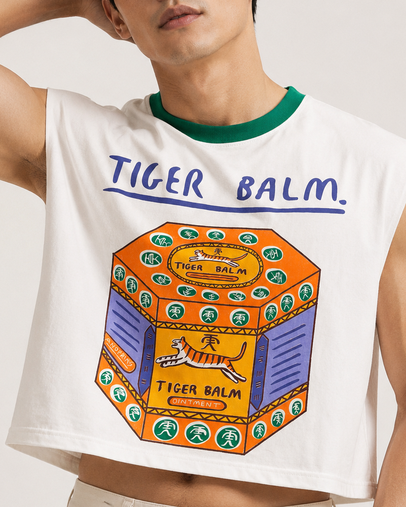 Tiger Balm Green Ribbed Cropped Muscle Tee