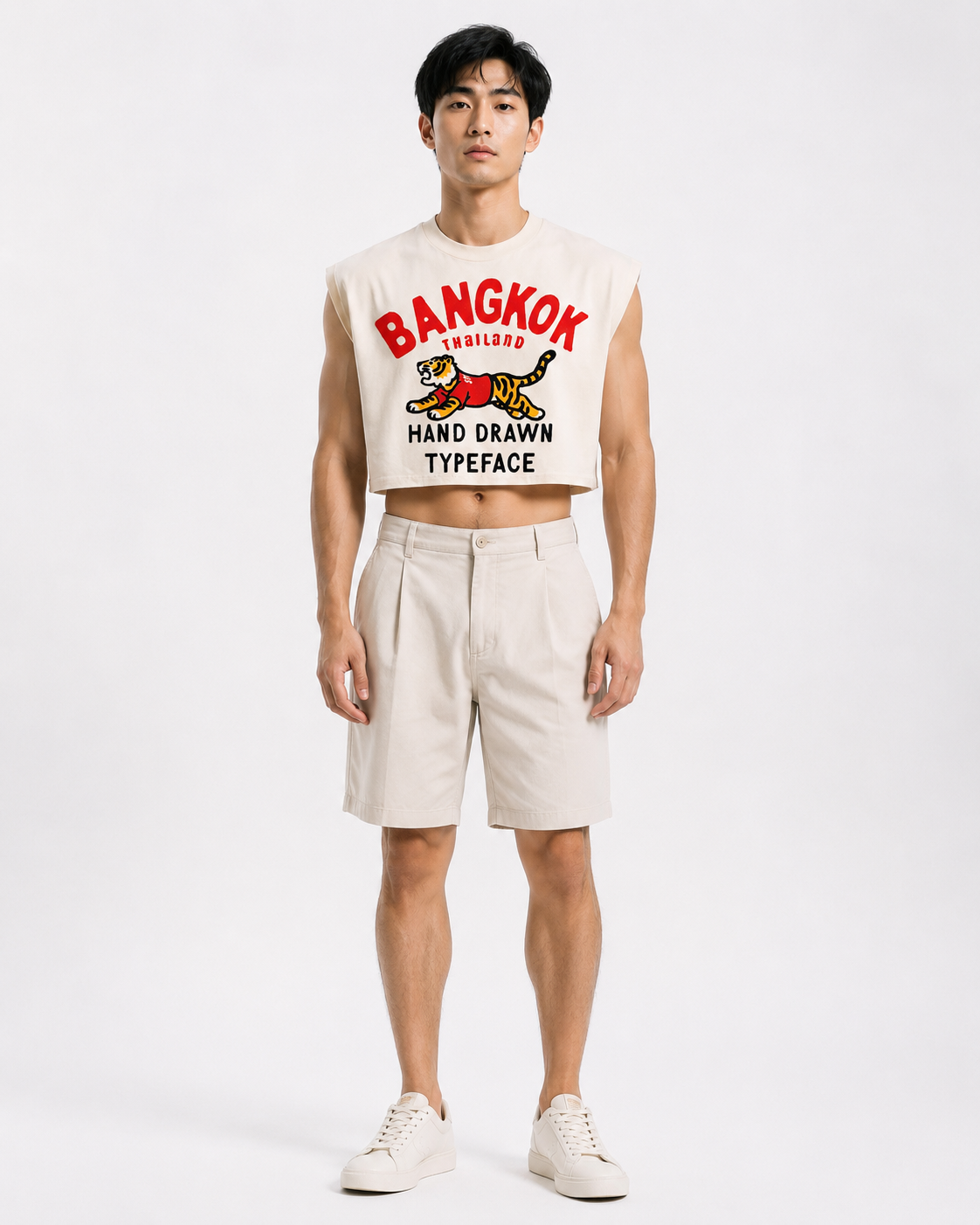 Bangkok Tiger Cream Cropped Muscle Tee