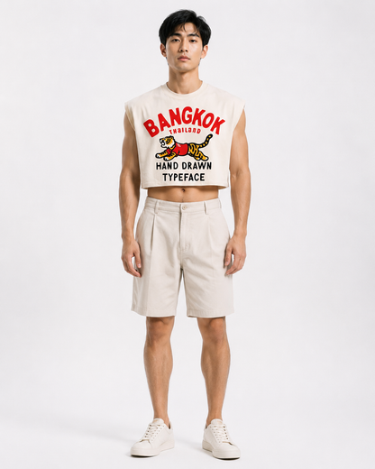 Bangkok Tiger Cream Cropped Muscle Tee