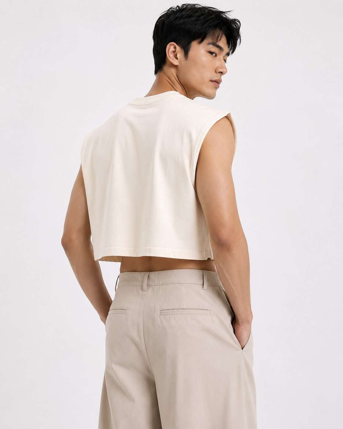 Bangkok Tiger Cream Cropped Muscle Tee