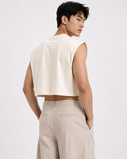 Bangkok Tiger Cream Cropped Muscle Tee
