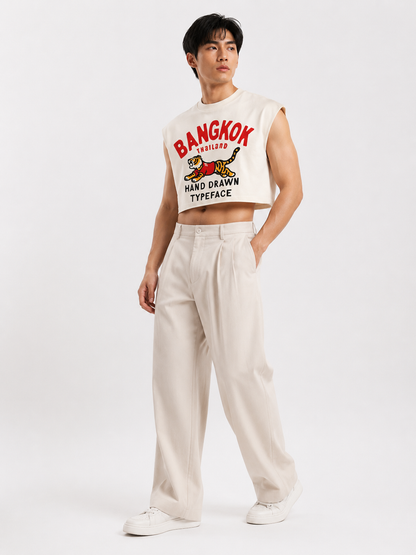 Bangkok Tiger Cream Cropped Muscle Tee