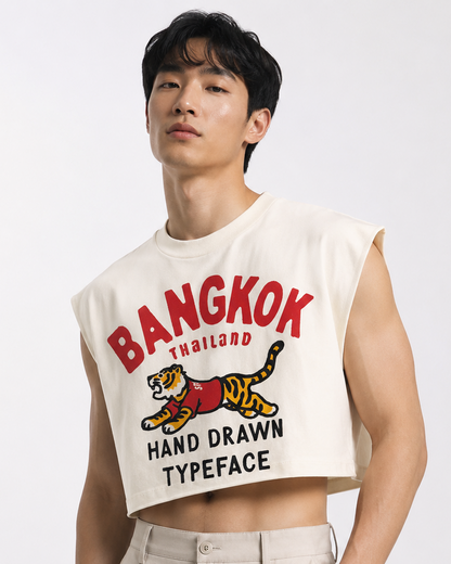Bangkok Tiger Cream Cropped Muscle Tee