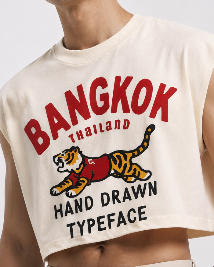 Bangkok Tiger Cream Cropped Muscle Tee