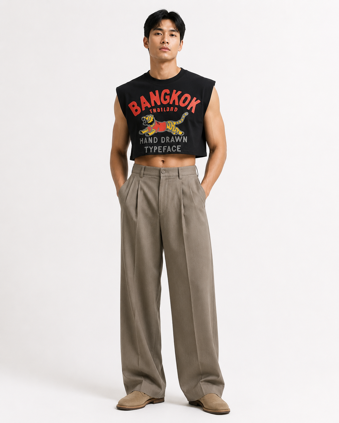 Bangkok Tiger Black Cropped Muscle Tee