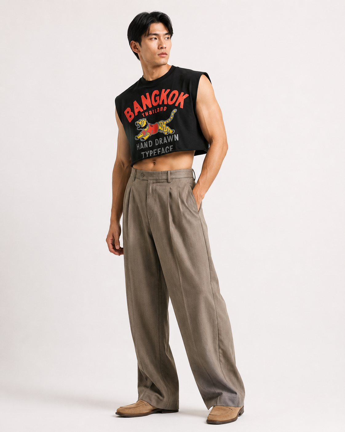 Bangkok Tiger Black Cropped Muscle Tee