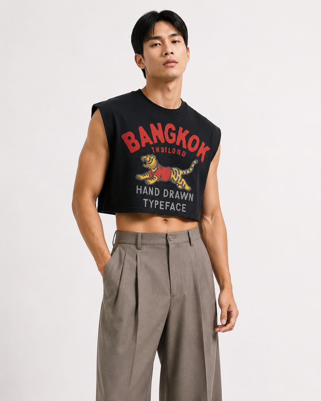 Bangkok Tiger Black Cropped Muscle Tee
