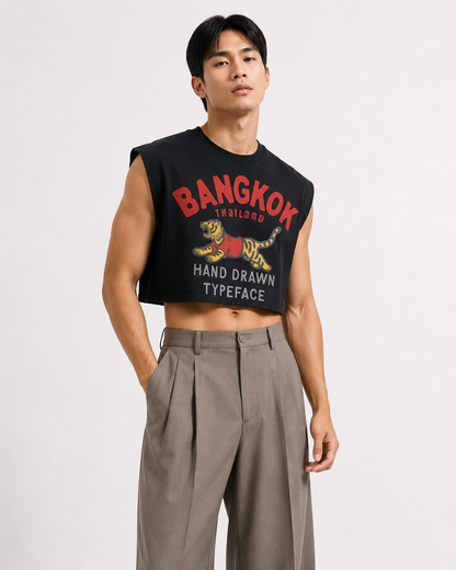 Bangkok Tiger Black Cropped Muscle Tee