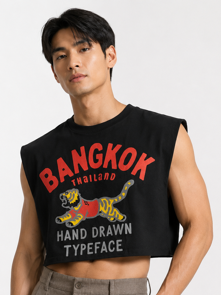 Bangkok Tiger Black Cropped Muscle Tee