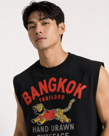 Bangkok Tiger Black Cropped Muscle Tee