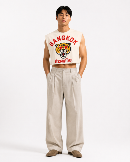 Bangkok Tiger Love Cream Cropped Muscle Tee