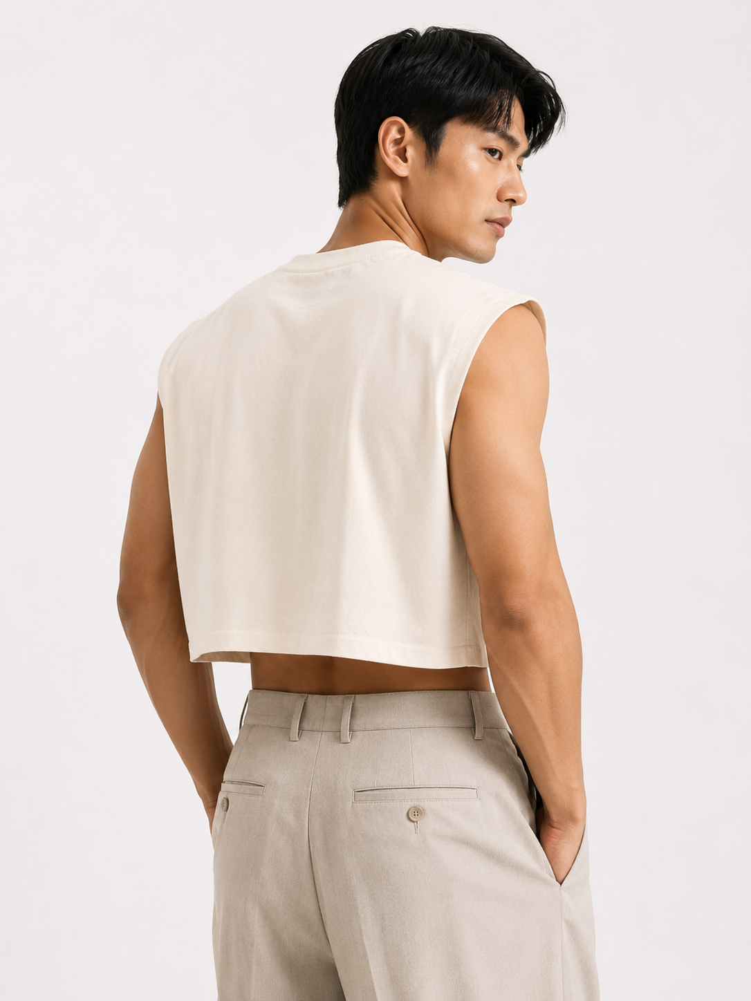 Bangkok Tiger Love Cream Cropped Muscle Tee