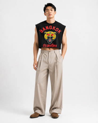 Bangkok Tiger Love Black Cropped Muscle Tee