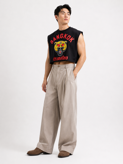 Bangkok Tiger Love Black Cropped Muscle Tee
