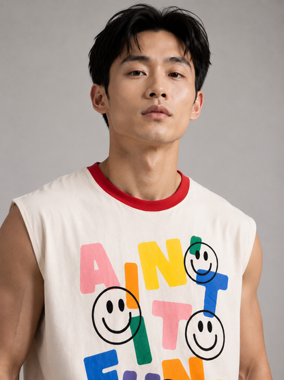 Ain't It Fun Red Ringer Collar Sleeveless Tee