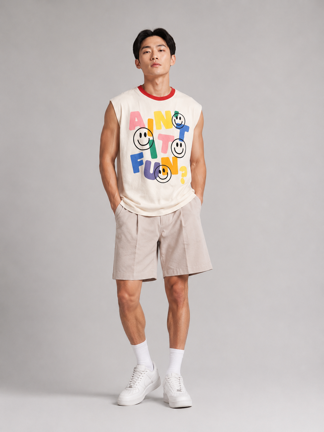 Ain't It Fun Red Ringer Collar Sleeveless Tee