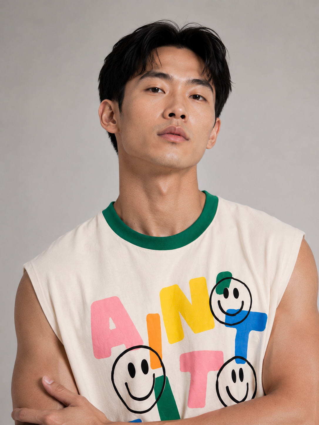 Ain't It Fun Green Ringer Collar Sleeveless Tee