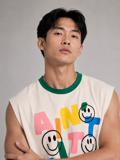 Ain't It Fun Green Ringer Collar Sleeveless Tee