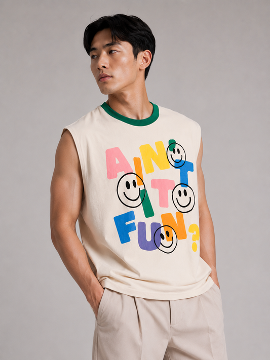 Ain't It Fun Green Ringer Collar Sleeveless Tee