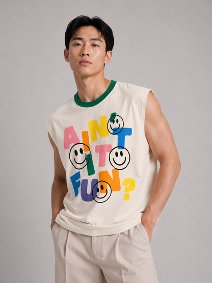 Ain't It Fun Green Ringer Collar Sleeveless Tee
