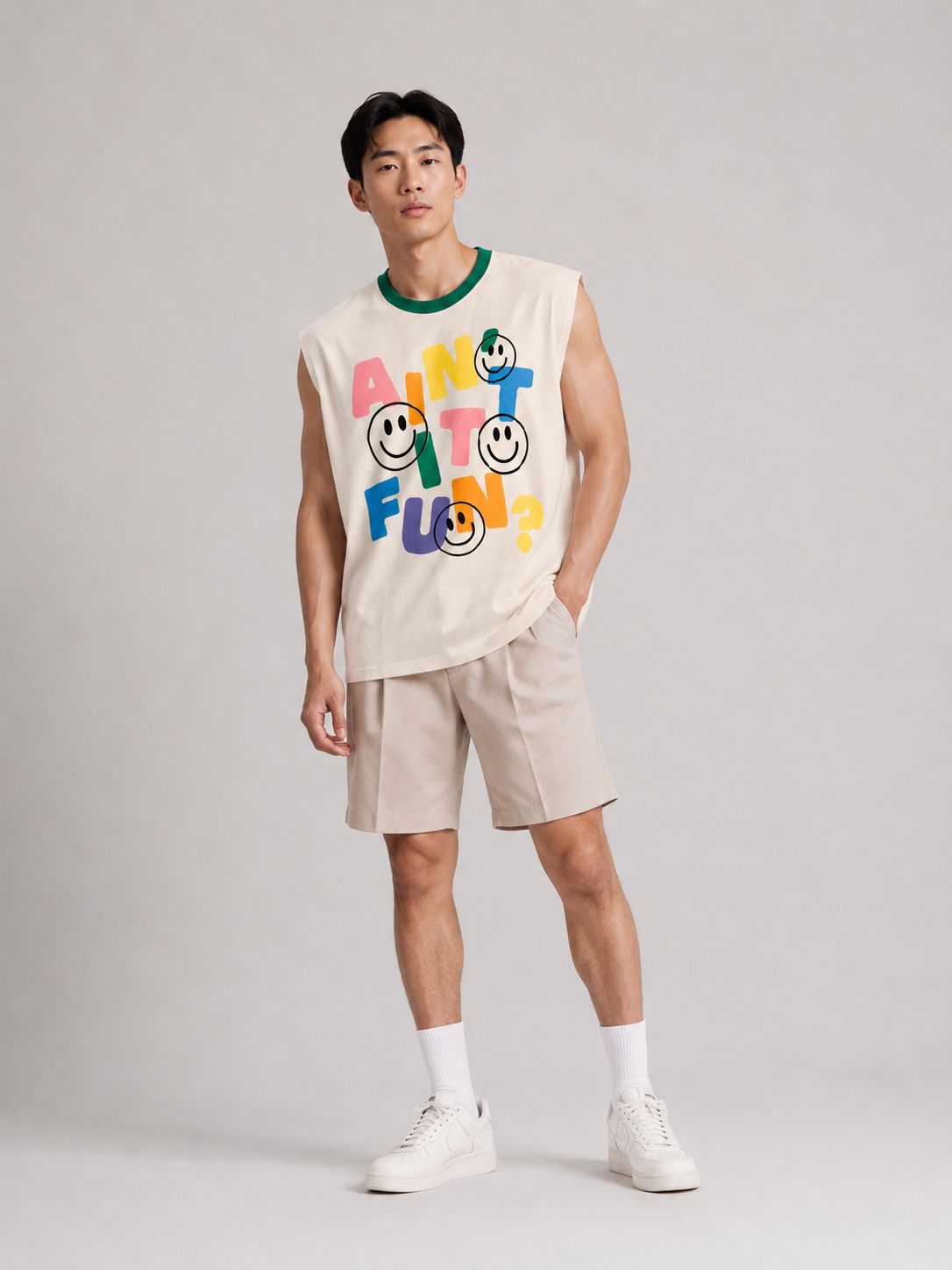 Ain't It Fun Green Ringer Collar Sleeveless Tee
