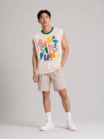 Ain't It Fun Green Ringer Collar Sleeveless Tee
