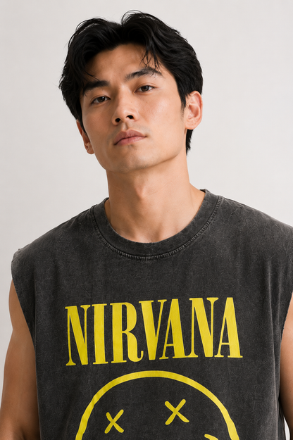 Nirvana Smiley Acid Wash Sleeveless Tee