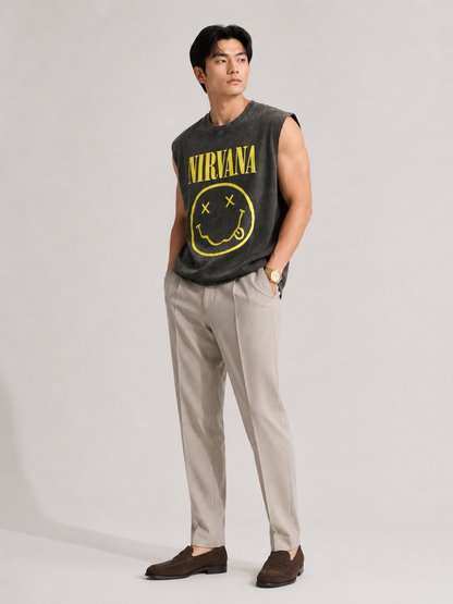 Nirvana Smiley Acid Wash Sleeveless Tee