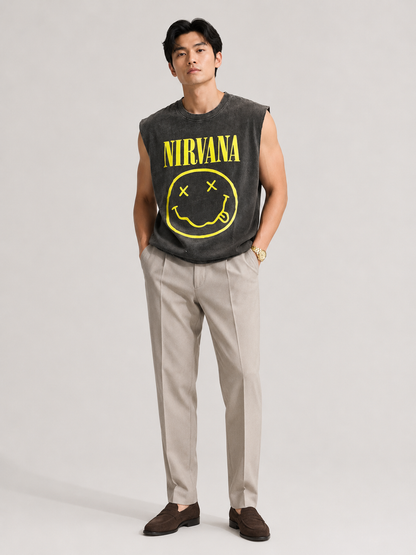 Nirvana Smiley Acid Wash Sleeveless Tee