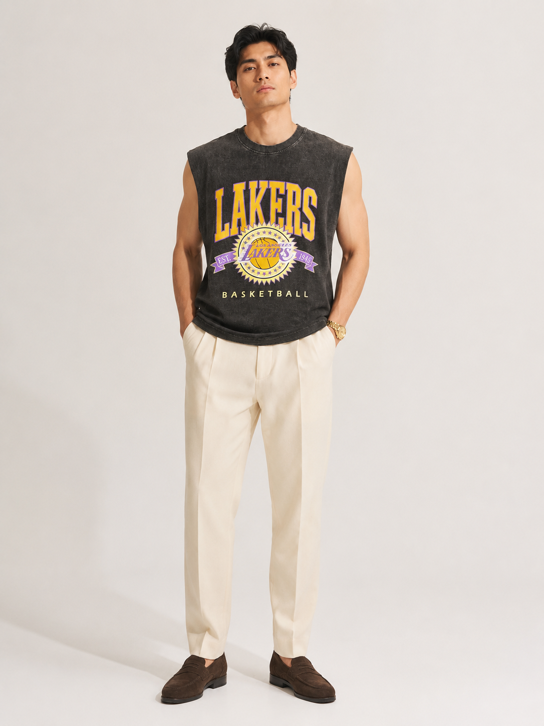 Lakers Acid Wash Sleeveless Tee