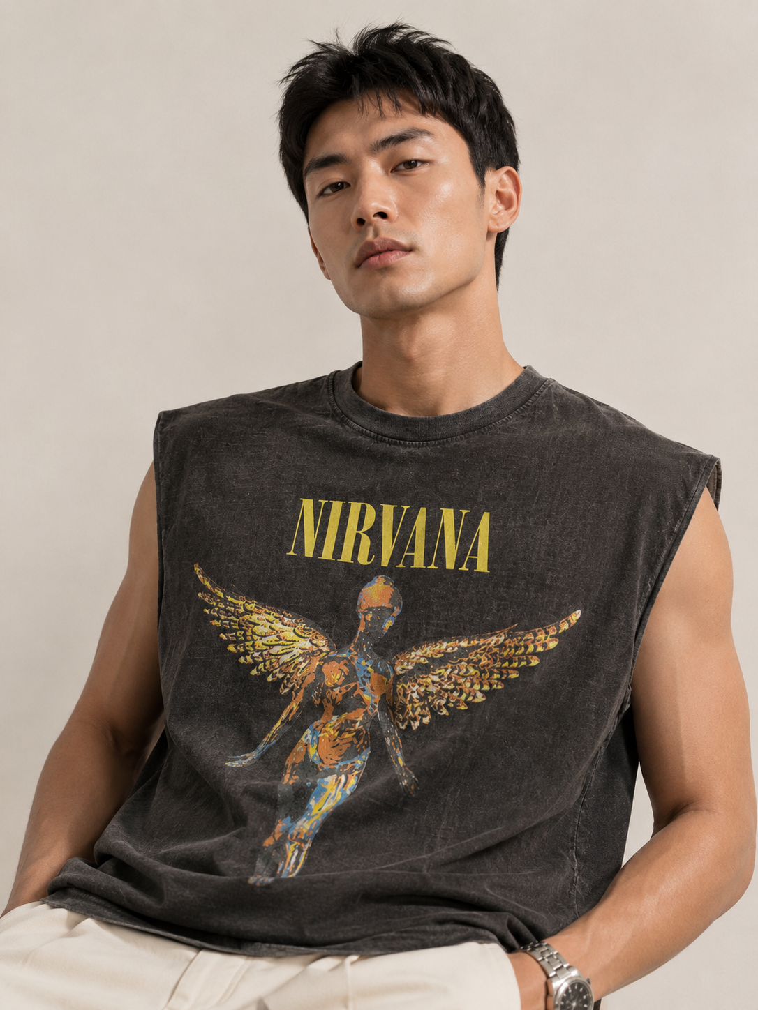 Nirvana Angel Acid Wash Muscle Tee