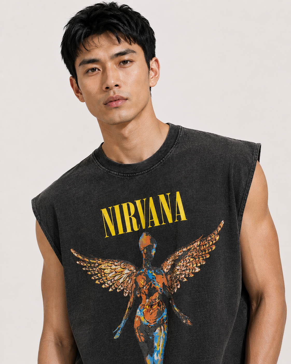 Nirvana Angel Acid Wash Muscle Tee