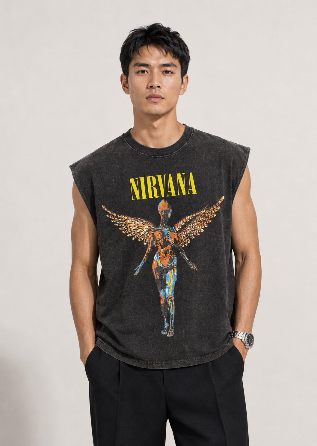 Nirvana Angel Acid Wash Muscle Tee