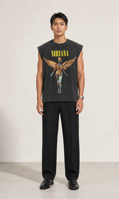 Nirvana Angel Acid Wash Muscle Tee