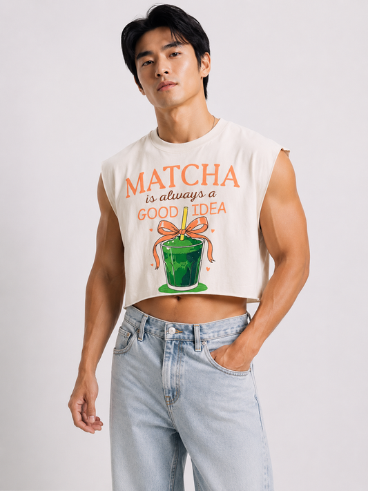 Matcha Is Always a Good Idea Cropped Muscle Tee
