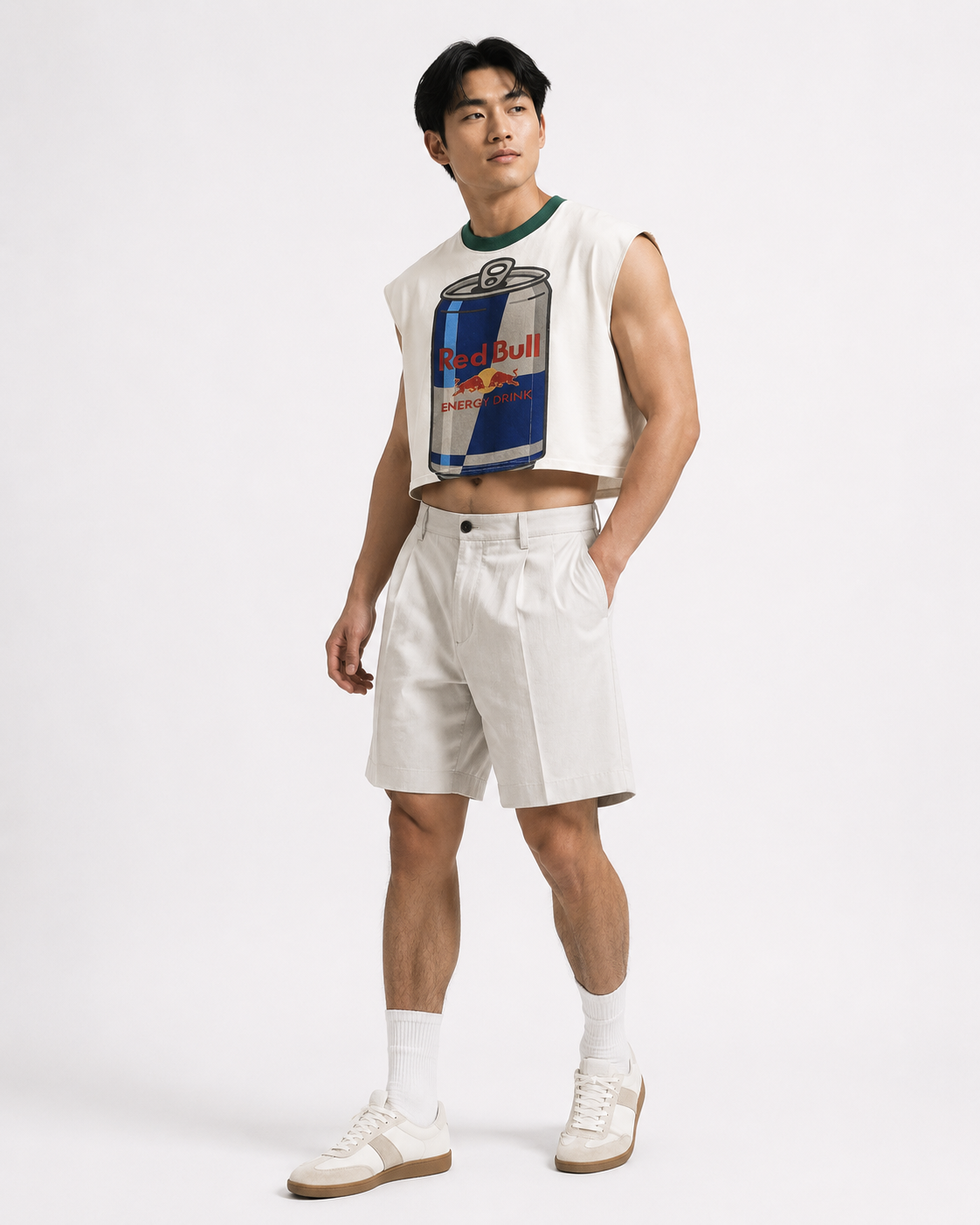 Red Bull Green Ribbed Cropped Muscle Tee