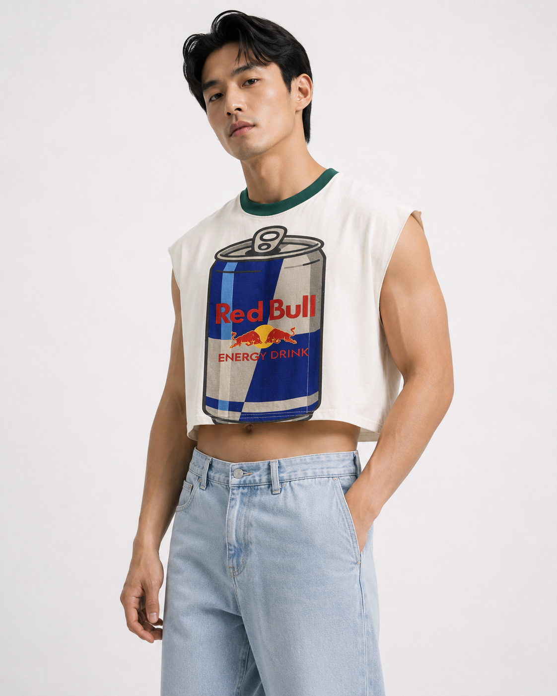 Red Bull Green Ribbed Cropped Muscle Tee