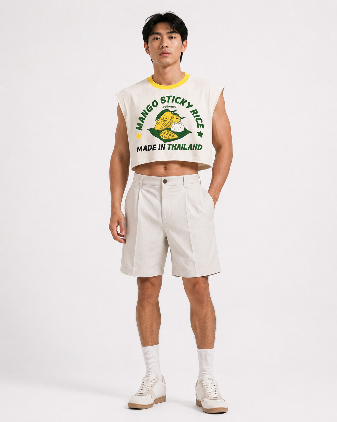 Mango Sticky Rice Yellow Ribbed Cropped Muscle Tee